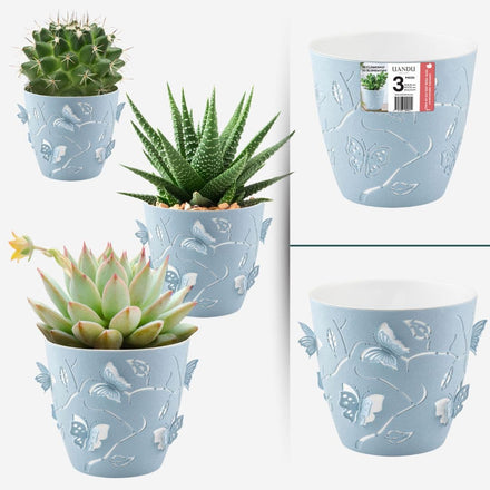UANDU 3er Blumentopf Set, Blumentopf mit 3D Deko
